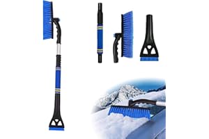 May Huang Skrobaczka samochodowa z miotłą – 80 cm, 3 w 1, szczotka do czyszczenia samochodu, szczotka do śniegu z głowicą szczotki 360 stopni, skrobaczka do śniegu z uchwytem piankowym, do samochodów