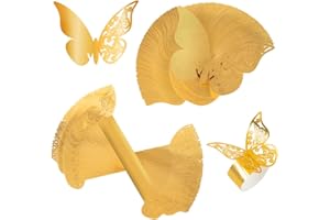 ESLOYSUN Lot de 100 Ronds de Serviette, 3D Carte de Verre Marque Place Forme de Papillon Ajouré Décoration de Table pour Fêtes, Mariage Serviettes, Décoration de Table, Restaurant, Anniversaire(Or)