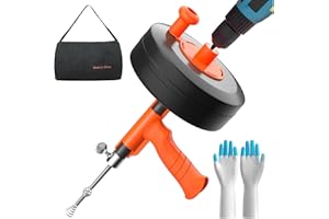 JOWHOL Déboucheur canalisation Spirale de nettoyage de tuyau 7,6 m - Embout de perçage, Tambour flexible en métal