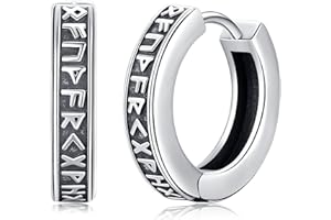 Eusense Viking Boucles d'Oreilles Créoles en Argent 925 Rune Black Viking Sleeper Boucles d'Oreilles Bijoux pour Femmes Hommes Unisexe