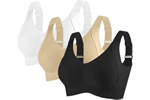 LANUNLLY 3 Piezas Sujetador Reductor sin Aros Sujetador Deportivo Alto Impacto Talla Grande Sujetadores Básico sin Costuras Cuello V Push Up Bandolera Ajustable con Relleno Suaves Cómodo Transpirable Sostenes