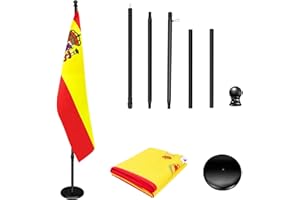 IN WHICH BAY Indoor Flagpole with Base,200cm-252cm Raised and Lowered to Adjust the Height,The Base adds Weight, Flagpoles Rotate 360 Degrees, 90x150cm Spain Flag. Suitable for Office, Auditorium, School（1Pack)