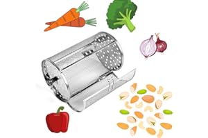 VELLICHOR EUROPE Edelstahl Rotisserie Korb - Grill Bräter Trommel - Ofenkorb - Luftfritteuse Zubehör - 360° drehbar - ideal für Erdnüsse, Kaffeebohnen, BBQ, Walnüsse - DIY Küche Kochwerkzeug