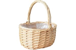 FACYNDE FacynPanier Pique-Nique en Osier Rotin, Ovale avec Poignée Et Doublure Organiseurs Marché Wicker pour Pique-Nique Fruits Fleurs Et Legumes