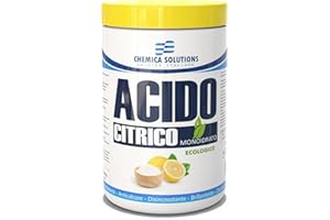 CHEMICA SOLUTIONS Acido Citrico Monoidrato Ecologico Multifunzione, Detersivo pavimenti, Pulizia Calcare lavatrice,Brillantante Decalcificante,Alimentare E330 Barattolo da 1 Kg