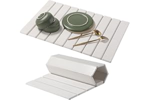 OSTYEL Alfombrilla de goteo para platos, 60 x 40 cm, alfombrilla de tierra de diatomeas que absorbe el agua, para cocina, plegable, para fregadero, cafetera, de secado rápido, para vajilla y tazas (blanco,