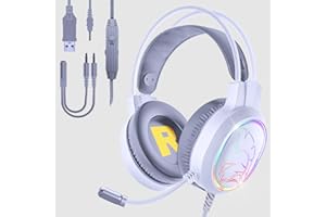 EMPIRE GAMING – Icarus S17 Casque Gamer RGB - pour PS5, PS4, Xbox One/Series, PC, Mac, Smartphones, Tablettes - Télécommande - Son Stéréo Haute Définition - Microphone Flexible - Blanc