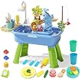 Masroo Upgraded Toddler Sand Water Table Toy with Electric Water Pump, Kids Sand Water with Faucet/Play Food Accessories/Fishing Toy, Kitchen Play Sink Toys for Girl Boy Age 3+