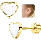 LOLIAS Titanium Heart Shape Stud Earrings for Girls Women Gold 14 Carat Cute Earrings Small Sequins Hypoallergenic Gifts Girl