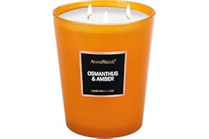 Aroma Naturals Candela profumata, 943 g/ 33,3 oz Candela grande 130 ore di combustione, Candele naturali per aromaterapia alla soia per la casa, 3 stoppini in cotone (Osmanto e Ambra)
