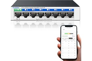 GOALAKE 8-Port-Gigabit-Ethernet-Netzwerk-Switch, QoS, VLAN, DHCP-Snooping, App-Fernbedienung/Web-Interface-Monitor, Desktop-/Wandhalterung, Cloud-Management-Ethernet-Splitter, Heim/Büro, Netzwerk-Hub