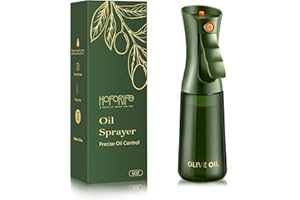 hoforife Pulvérisateur d'Huile 200ml en Verre, Vaporisateur pour Huile Olive et Cuisine, Spray Air Fryer avec Contrôle des Portions（Bouteille verte）