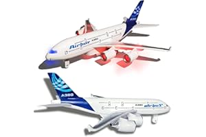 OTONOPI Airplane Toy A380 for Kids, Bump and Go Pull Back Airlines Die Cast Metal Airbus Plane Toy with Lights and Sounds, Model Airplane for Boys & Girls Age 3-12 for Gift and Collection
