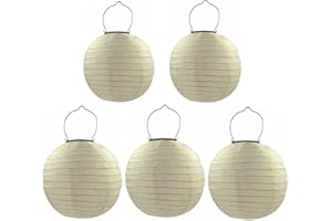 GITVIRGO Lot de 5 lampions solaires LED d'extérieur étanches - Lanterne de jardin ronde en forme de boule - Abat-jour pour mariage, église, jardin, fête (champagne, 30 cm)
