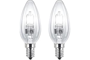 SAFREREST 2 Pack 28W SES E14 Clear Candle Light Bulbs, Small Screw, Classic Incandescent Dimmable Lamps, 28W = 37W, 370 Lumen, Mains 240V, Energy Saving Halogen Bulbs