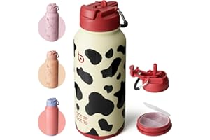 BOTTLEBOTTLE BOTTLE BOTTLE Borraccia termica in acciaio inox, con cannuccia, con coperchio a doppio uso, per palestra, con portapillole (mucca)
