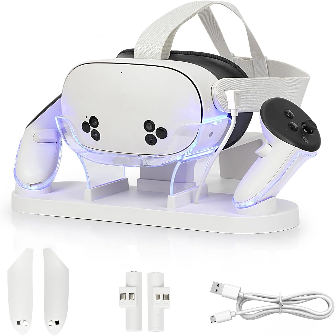 Charging Dock for MetaQuest 3S/Quest 3, Fast Charging Dock with LED Indicator, Charging Dock Station with USB-C Fast Charging for VR Console and Touch Controller (White)