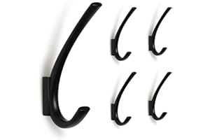 SARIHOSY UJOY 5 Matt Black Wall Coat Hooks Robe Hook, Black Zinc Alloy Coat Hook Suitable for Cloakroom Living Room Bedroom Bathroom, Key Holder for Wall, Black Robe Hook, Novelty Mounted Coat Rack