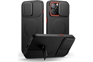 SURITCH Magnetisch hülle Kompatibel mit iPhone 15 pro max, Stoßfest Handyhülle Kratzfest Schutzhülle mit Kameraabdeckung schieben und verstellbarem Kickstand(schwarz)