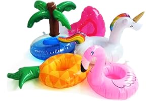 DMAR Lot de 5 Porte Gobelets Gonflables Porte-gobelets Porte Gobelet Gonflable Piscine Flottants pour Bain à Remous Porte-gobelet Flamingo Licorne pour Bière Boissons Jus Petites Bouées Décoration de fête