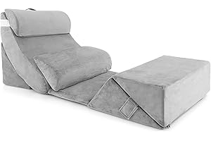 LIFEZEAL Zestaw 7 poduszek ortopedycznych do łóżka lub sofy, poduszki do czytania, wyjmowany i zmywalny pokrowiec, poduszka do spania z podparciem głowy, szyi, pleców i nóg, szary (119x59x55 cm)