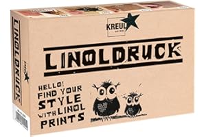 KREUL 15101 - Set de linogravure avec tube de peinture noire pour linogravure de 20 ml, manche avec 3 gouges, plaque de linoléum au format A6, plaque de verre et rouleau en caoutchouc