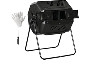 Outsunny Compostador Giratorio de 160L Contenedor de Compostaje de Jardín de Doble Cámara Compostadora con Aberturas de Ventilación y Patas de Acero 71x65x96 cm Negro