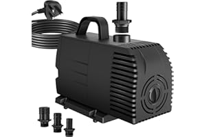 LONGRUN 4500L/H Teichwasserpumpe mit Schwammfilter, Teichpumpe für Aquarien, Brunnen, Fischtanks, Wasserfälle mit 4 starken Saugnäpfen & 3 Düsen, 5m Stromkabel