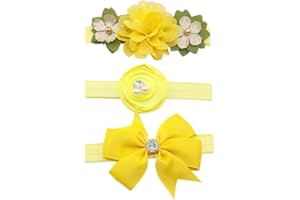 DAY8 BANDEAU FILLE DAY8 3 Pcs Bandeau Cheveux Bébé Fille Baptême Fleur Bandeau Bébé Fille Naissance Cérémonie Photographie Enfant Headband élastique Fête Cadeau Naissance Bébé Anniversaire 0.5-5 Ans