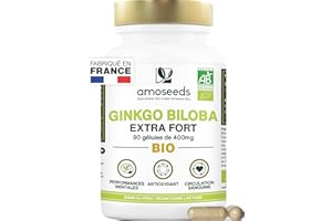 Ginkgo Biloba BIO | Extra Fort, 4560mg par jour | Stimulant cognitif, Mémoire, Circulation Sanguine | 90 Gélules Vegan | Qualité Supérieure