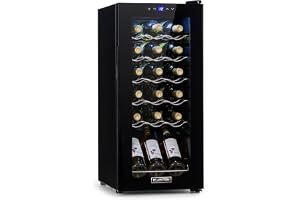 Klarstein Shiraz Vinkylskåp Svart – 18 flaskor, 50 L, 1 zon | Fristående vinkyl med glasdörr, tyst, 5–18 °C, LED, ram i rostf