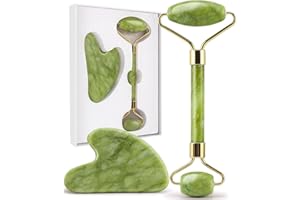 PRETTIVO Gua Sha Facial Tools & Jade Roller Set per la cura della pelle, per le procedure di cura della pelle per ridurre gonfiore e arrossamento, regalo di auto-cura uomo e donna - verde