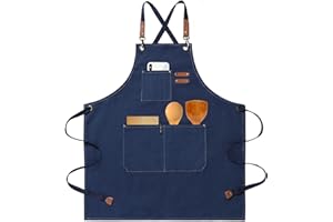 HIUOUIH Delantal de Cocina y Barbacoa Con 3 Correas Ajustables y Bolsillos - Para Hombre y Mujer - Lona Para Cocinar, Hornear, Jardinería y Camarero