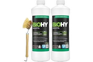 BiOHY Detersivo per piatti (2 bottiglie da 1l) + Pompetta Dosatrice | Privo di sostanze chimiche nocive e biodegradabile | Formula lucida e dissolvente per grassi (Spülmittel)