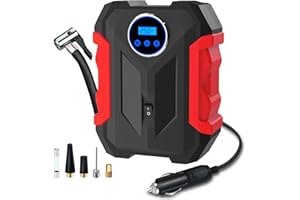 CaRSun Digital Tyre Inflator Portable Air Compressor,150 PSI 12V Air Pump Tyre Inflation with Tyre Pressure Gauge and LED Light,Auto Shut Off Feature Red
