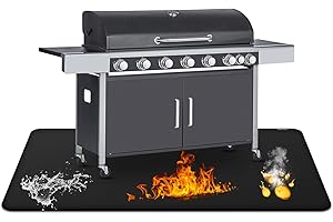 FIREWESS Tappetino per Griglia da Esterno, Tappetino per Griglia Ignifugo su Entrambi i lati, Tappeto Ignifugo per Camino, Impermeabile e a prova di olio, 100 x 150 cm, Protezione per Barbecue a gas
