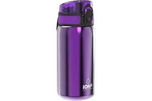 Ion8 Lightweight Steel Kids Water Bottle, 400ml/13oz, Non-Insulated, Leak Proof, Easy to Open, Secure Lock, Dishwasher Safe, Fits Cup Holders, Carry Handle, Metal Water Bottle