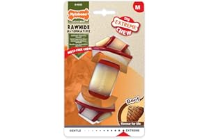 Nylabone Extreme Tough Dog Chew Toy Rawhide Knot Alternative, Mess-Free, Beef Flavour, Medium, for Dogs Upto 16 kg