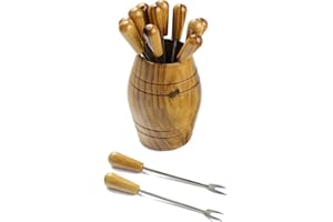 QUEPUEDOREGALAR Barril de madera olivo con 12 pinchos para comer caracoles o aperitivos fabricada artesanalmente
