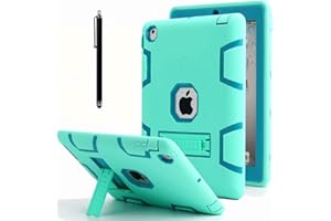 AICase Kickstand Funda iPad 2,iPad 3,iPad 4 resistente a los golpes de alto impacto,caucho resistente, funda protectora de armadura híbrida robusta de tres capas con lápiz óptico (Menta Azul+Verde)