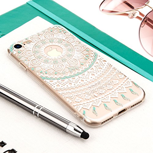 iPhone 7 Case, iPhone 8 Case by Yousave Accessories [Slim & Lightweight] White & Turquoise Mandala Pattern [Soft Flexible] TPU Gel Protective Cover â€“ Exact Fit for iPhone 7 (2016 Model) & iPhone 8 (2017 Model)