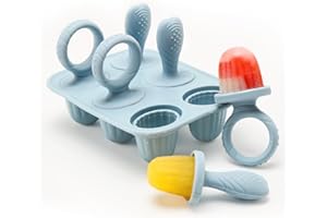 CLDY 6 Mulden Eisformen Baby Silikon, Kinder Eisförmchen Popsicle Formen, Enthält 6 Stäbchen, BPA-Frei, Lebensmittelecht, leicht zu reinigen, ideal für Fruchtpüree & Muttermilch (Blau)