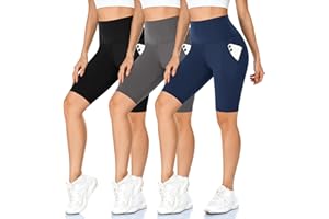 MOREFEEL 3er Pack Damen Radlerhose mit Taschen High Waist Sport Shorts Blickdicht Kurze Sporthose Sommer für Yoga Sport Fitness