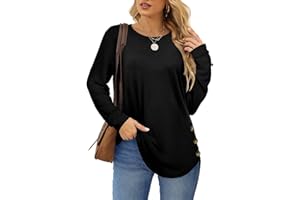 Aokosor Long Sleeve Tops Womens Jumpers Side Buttons Sweatshirts Tunic Ladies Tops