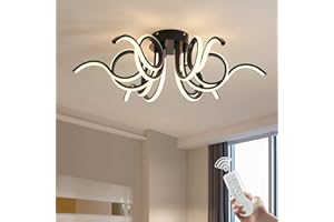 MINIFAIR LED Deckenleuchte Dimmbar,70CM Wohnzimmerlampe Deckenlampe led,6-Licht Deckenleuchten Mit Fernbedienung,Ceiling Light für Wohnzimmer,Küche,Schlafzimmer,Kinderzimmer (Schwarz) 3000K-6000K 72W