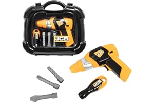 MOZZERS JCB Tool Case & Battery Drill Set – Kids Construction Toy with Screwdriver & Bits | Role Play DIY Tool Kit for Boys & Girls | Official JCB Toy | Age 3+