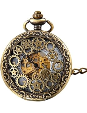 JewelryWe Retro Zahnrad Ritzel Hohe Openwork Handaufzug Mechanische Taschenuhr Skelett Uhr Pullover Halskette...