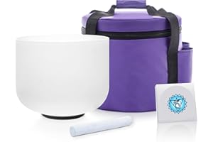 KVKA 432 Hz Crystal Singing Bowl White Bowl Frosted 8 Inch Chakra Sound Healing Quartz with O-Ring, Mallet, Carry Case (G Note Throat Chakra)