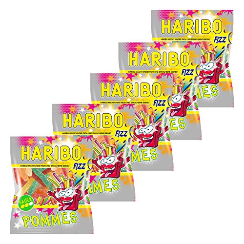 Haribo Saure Pommes, 5er Pack, Gummibärchen, Weingummi, Saures Fruchtgummi Sauer, Im Beutel, Tüte