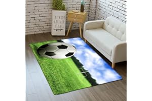 PEIHUODAN Alfombras Infantil Dormitorio Niños Campo de Fútbol Verde PVC Antideslizante Alfombra de Juego Alfombra de Sala Dormitorio del Adolescente Fútbol de Llama Roja y Azul (Color 2,45 x 120 cm)